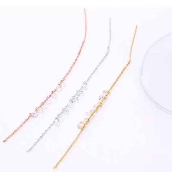 14k Gold Beautiful Diamond Drop Threader Earrings Sterling Silver - Picture 3 of 9